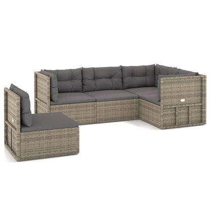 Set Divani da Giardino 5 pz con Cuscini in Polyrattan Grigio - homemem39