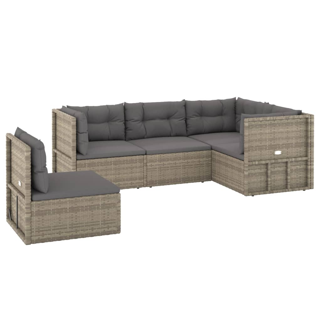 Set Divani da Giardino 5 pz con Cuscini in Polyrattan Grigio - homemem39