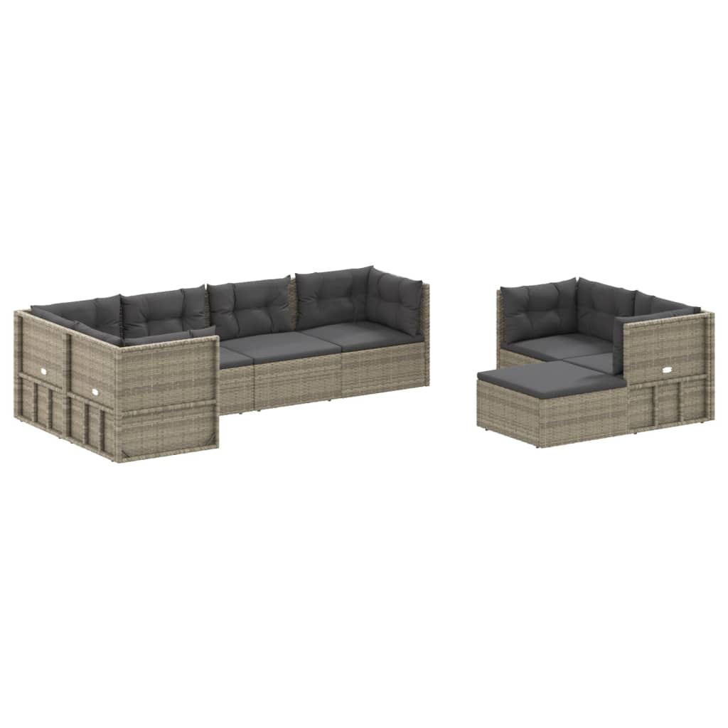 Set Divani da Giardino 8 pz con Cuscini in Polyrattan Grigio - homemem39