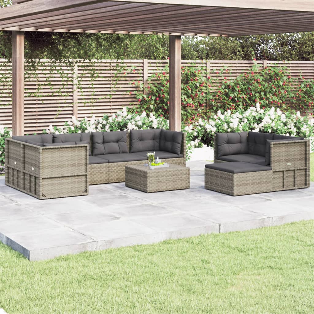 Set Divani da Giardino 8 pz con Cuscini in Polyrattan Grigio - homemem39