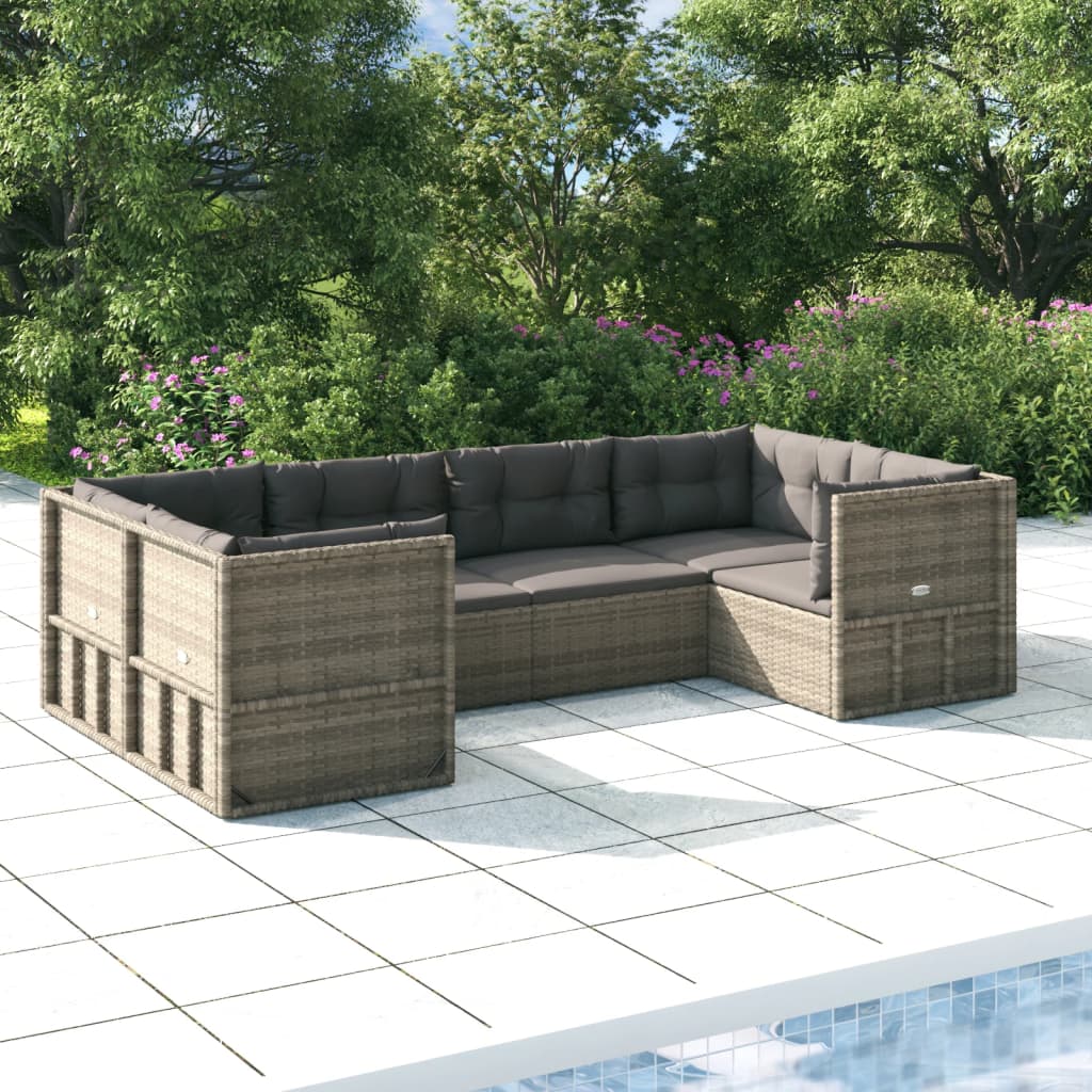 Set Divani da Giardino 6 pz con Cuscini in Polyrattan Grigio - homemem39