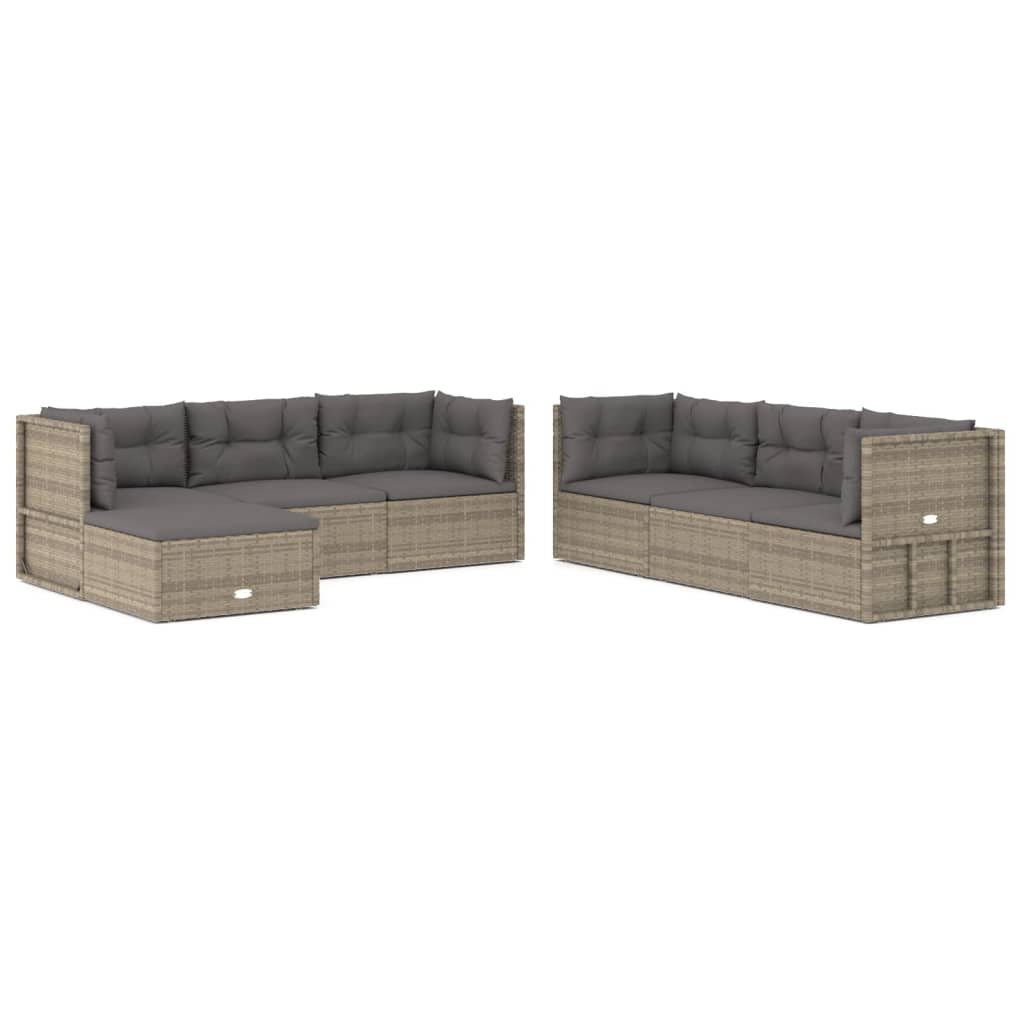 Set Divani da Giardino 7 pz con Cuscini in Polyrattan Grigio - homemem39