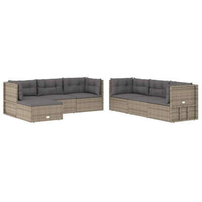 Set Divani da Giardino 7 pz con Cuscini in Polyrattan Grigio - homemem39