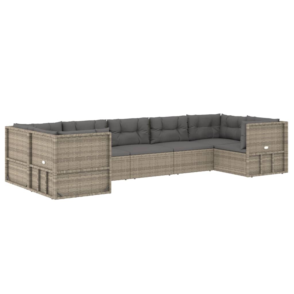 Set Divani da Giardino 7 pz con Cuscini in Polyrattan Grigio - homemem39