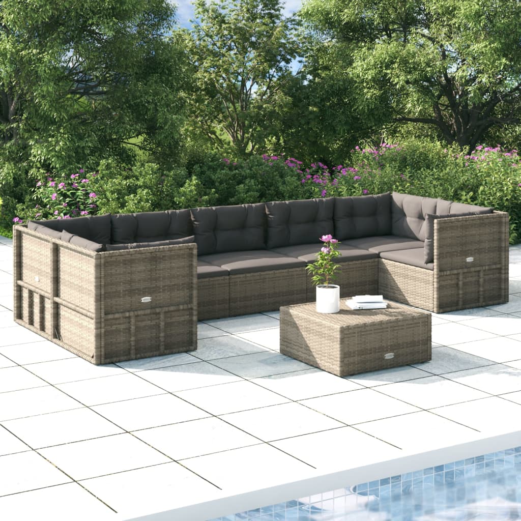 Set Divani da Giardino 7 pz con Cuscini in Polyrattan Grigio - homemem39