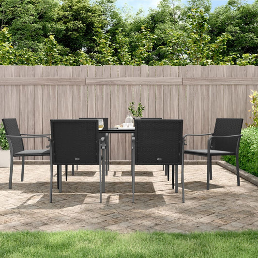 Sedie da Giardino con Cuscini 6pz Neri 56x59x84cm in Polyrattan - homemem39