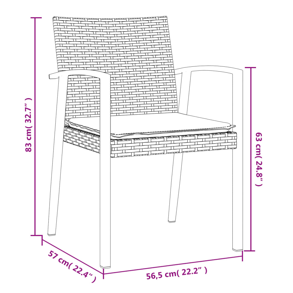 Sedie Giardino con Cuscini 6pz Marroni 56,5x57x83 cm Polyrattan - homemem39