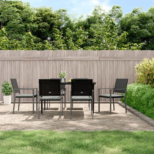 Sedie da Giardino con Cuscini 6pz Nere 54x62,5x89 cm Polyrattan - homemem39