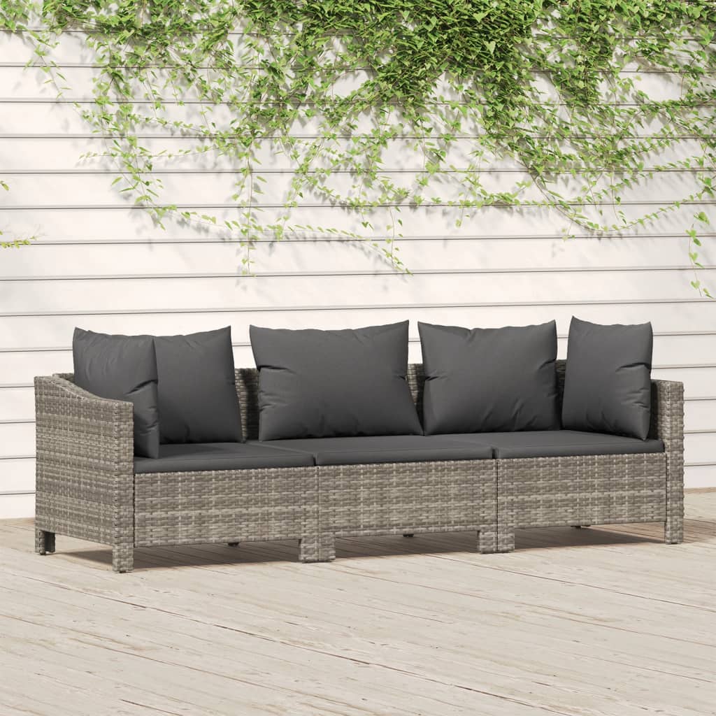 Set Divani da Giardino 3 pz con Cuscini in Polyrattan Grigio - homemem39