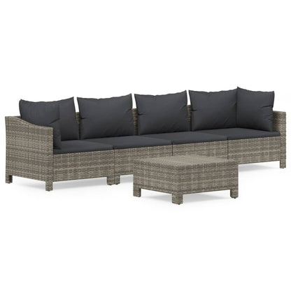 Set Divani da Giardino 5 pz con Cuscini in Polyrattan Grigio - homemem39