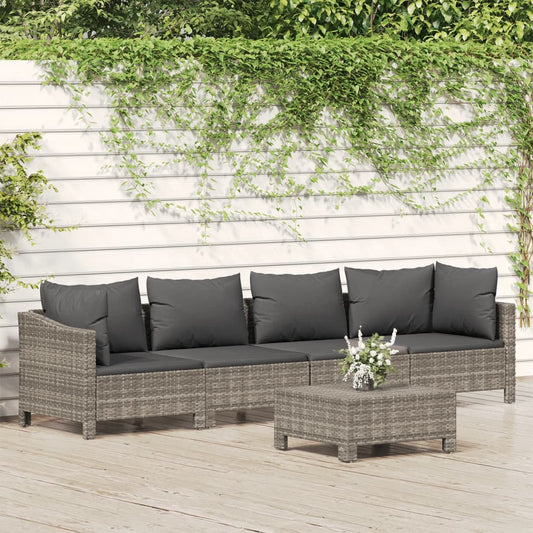 Set Divani da Giardino 5 pz con Cuscini in Polyrattan Grigio - homemem39