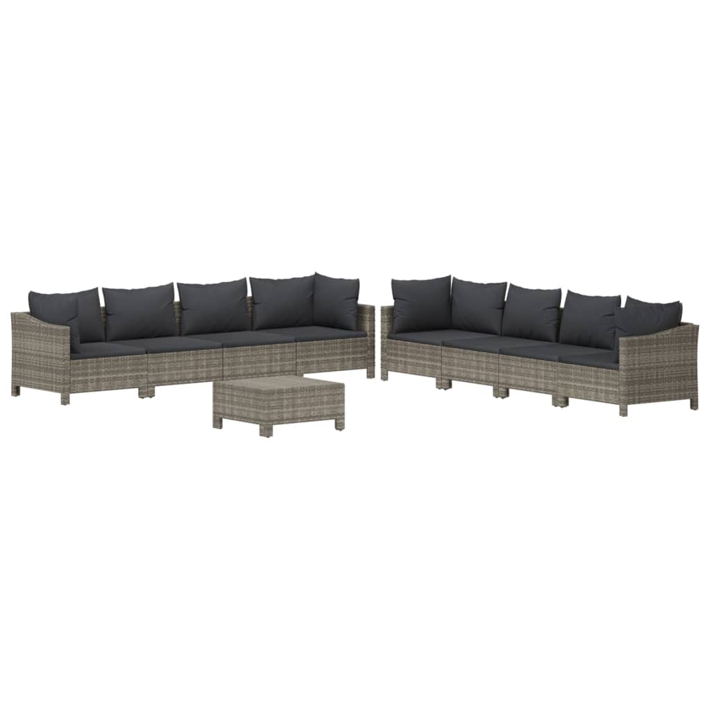 Set Divani da Giardino 9 pz con Cuscini in Polyrattan Grigio - homemem39