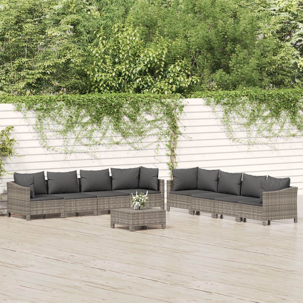 Set Divani da Giardino 9 pz con Cuscini in Polyrattan Grigio - homemem39