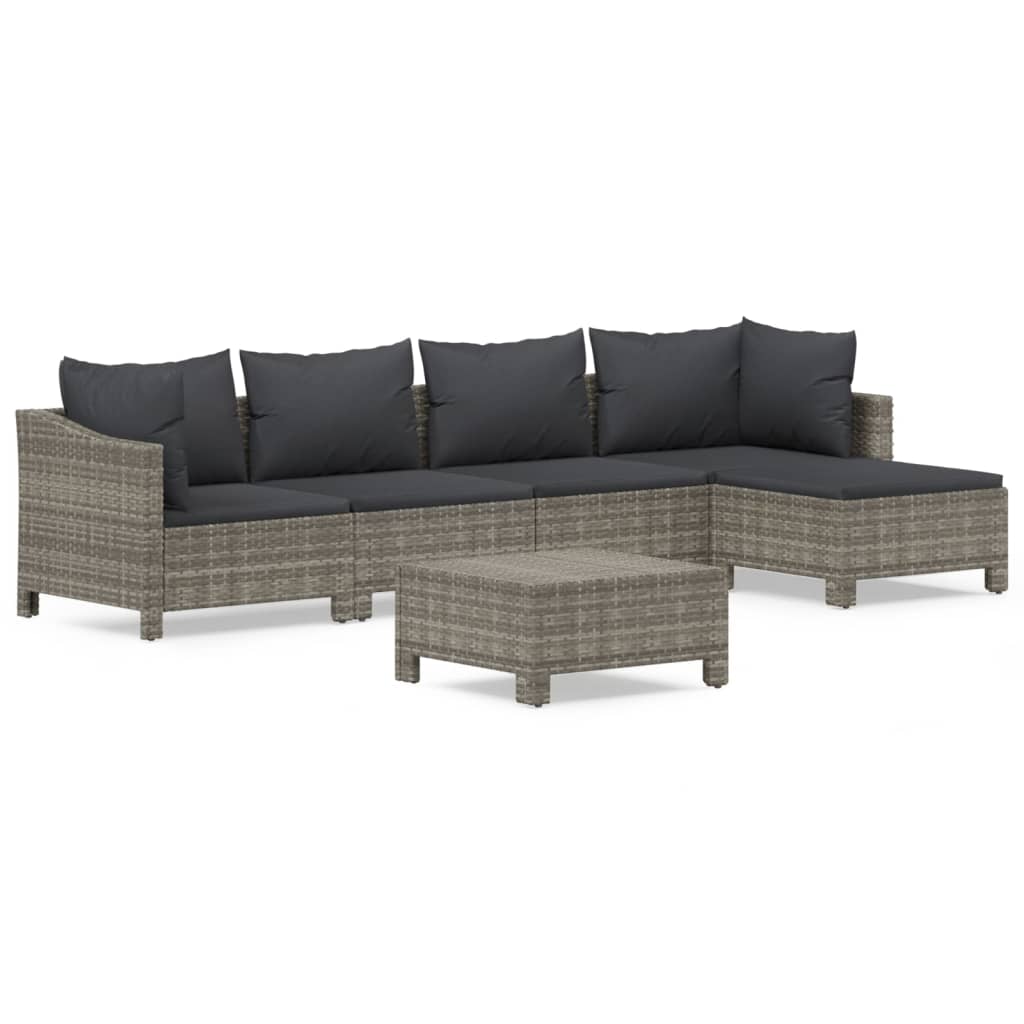 Set Divani da Giardino 6 pz con Cuscini in Polyrattan Grigio - homemem39