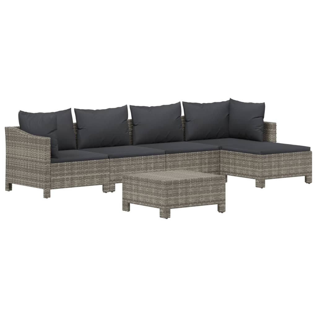 Set Divani da Giardino 6 pz con Cuscini in Polyrattan Grigio - homemem39