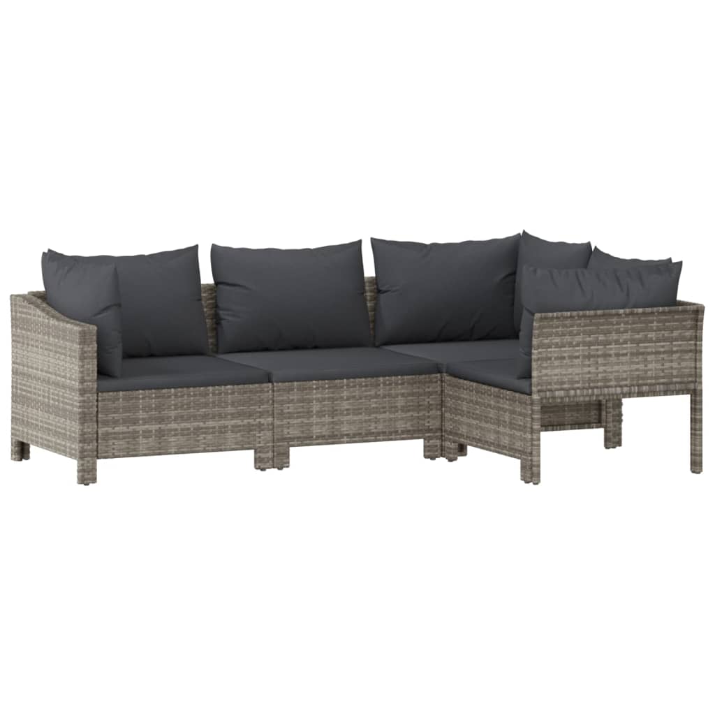 Set Divani da Giardino 4 pz con Cuscini in Polyrattan Grigio - homemem39