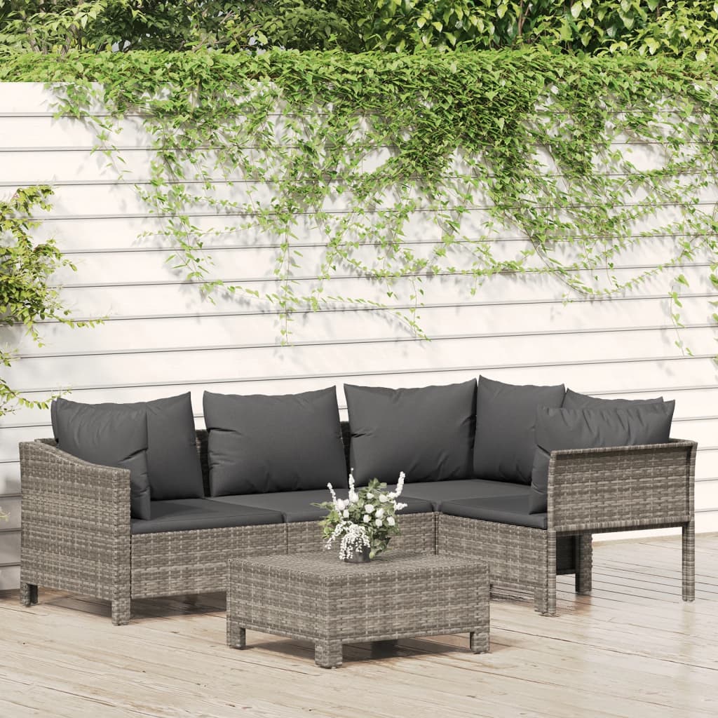 Set Divani da Giardino 5 pz con Cuscini in Polyrattan Grigio - homemem39