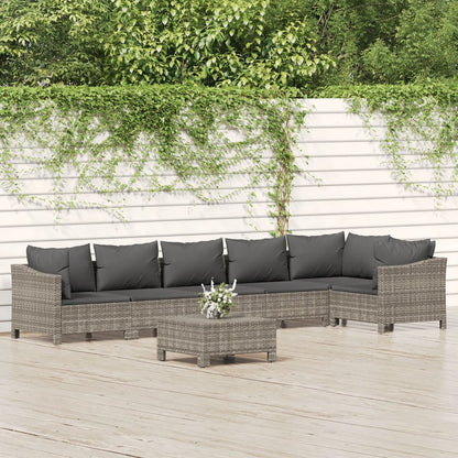 Set Divani da Giardino 7 pz con Cuscini in Polyrattan Grigio - homemem39