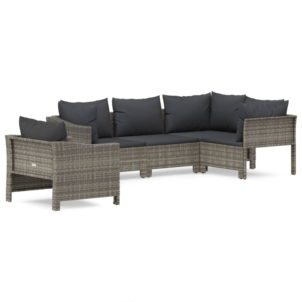 Set Divani da Giardino 5 pz con Cuscini in Polyrattan Grigio - homemem39