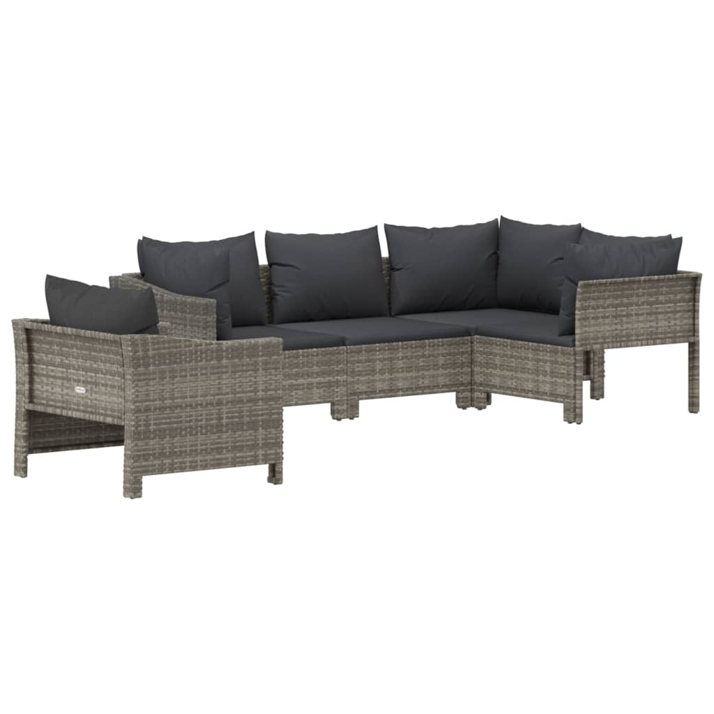 Set Divani da Giardino 5 pz con Cuscini in Polyrattan Grigio - homemem39