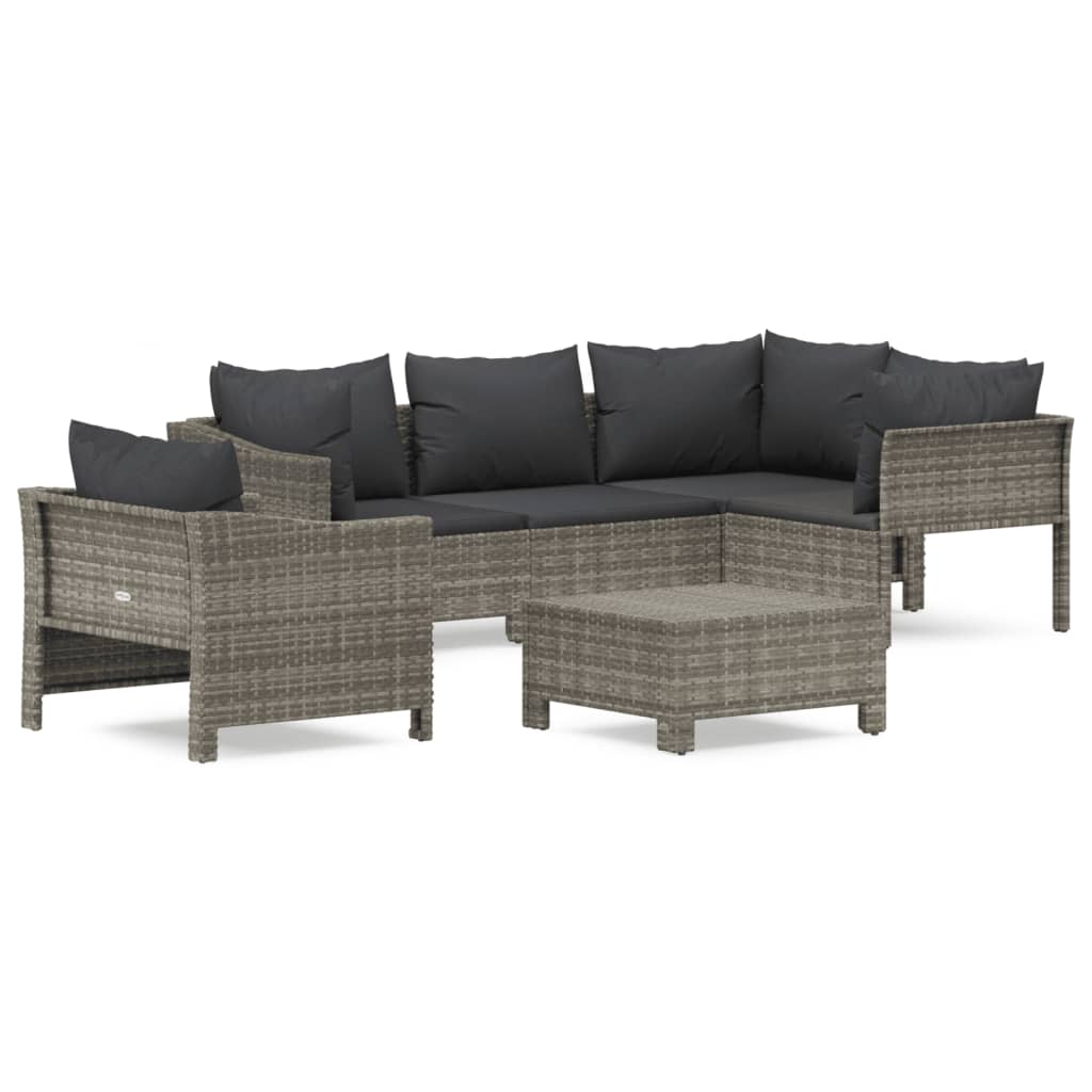 Set Divani da Giardino 6 pz con Cuscini in Polyrattan Grigio - homemem39