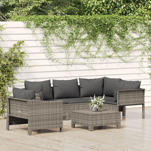 Set Divani da Giardino 6 pz con Cuscini in Polyrattan Grigio - homemem39