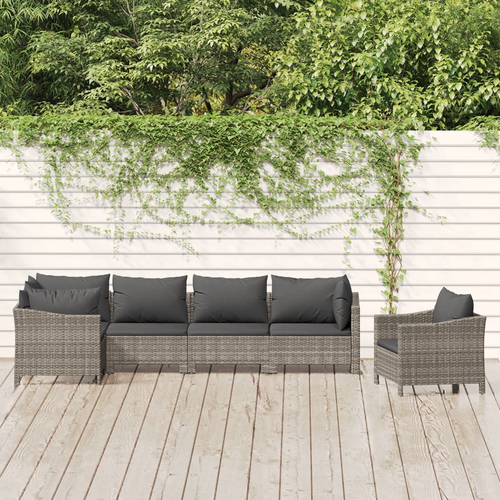 Set Divani da Giardino 6 pz con Cuscini in Polyrattan Grigio - homemem39