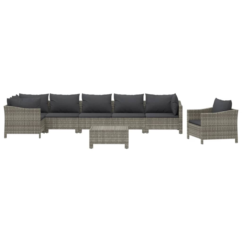 Set Divani da Giardino 8 pz con Cuscini in Polyrattan Grigio - homemem39