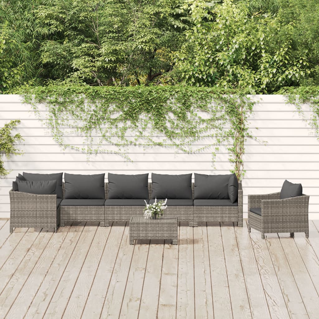 Set Divani da Giardino 8 pz con Cuscini in Polyrattan Grigio - homemem39