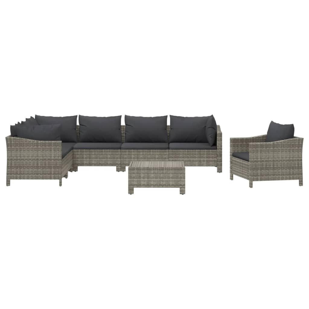 Set Divani da Giardino 8 pz con Cuscini in Polyrattan Grigio - homemem39