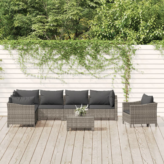 Set Divani da Giardino 8 pz con Cuscini in Polyrattan Grigio - homemem39