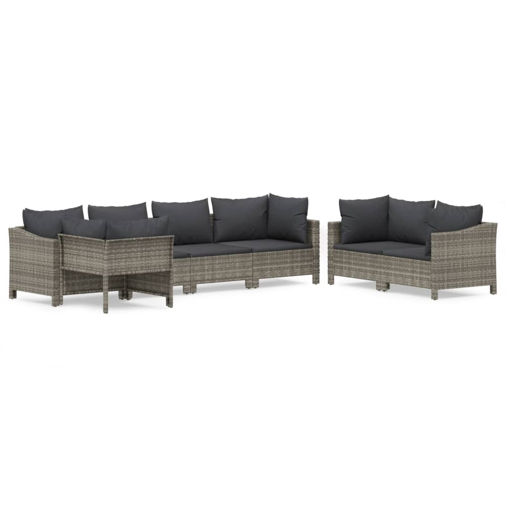 Set Divani da Giardino 7 pz con Cuscini in Polyrattan Grigio - homemem39