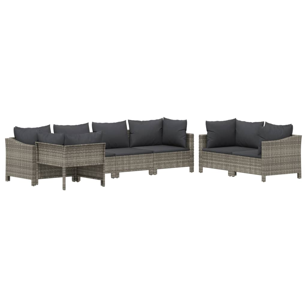 Set Divani da Giardino 7 pz con Cuscini in Polyrattan Grigio - homemem39