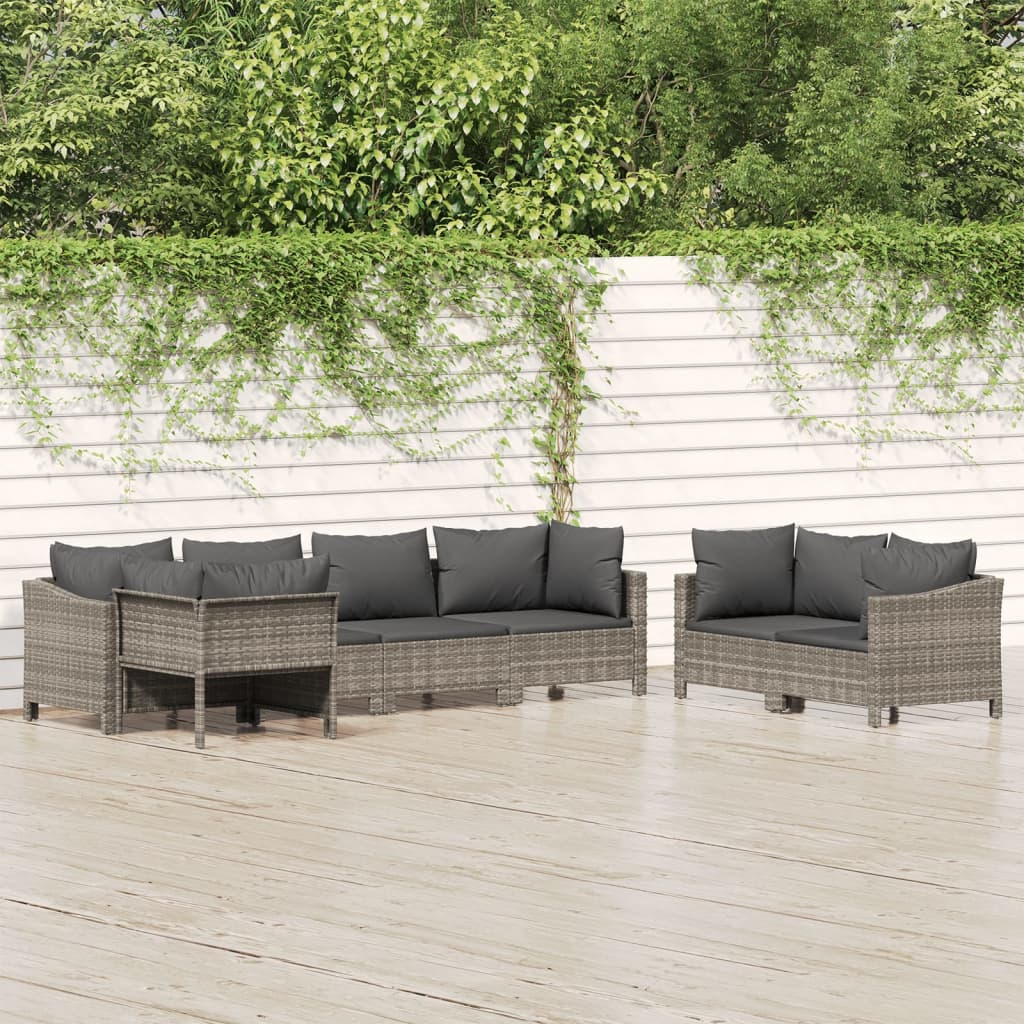 Set Divani da Giardino 7 pz con Cuscini in Polyrattan Grigio - homemem39