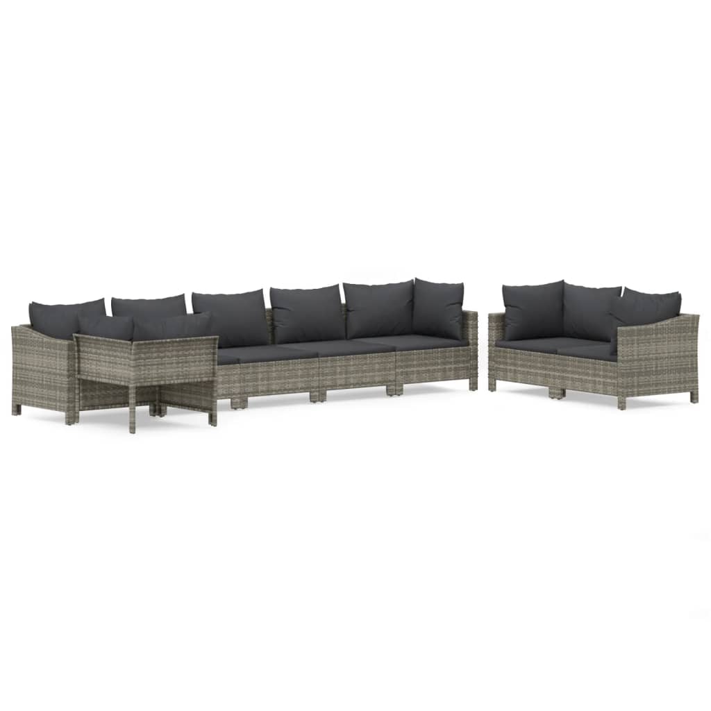 Set Divani da Giardino 8 pz con Cuscini in Polyrattan Grigio - homemem39