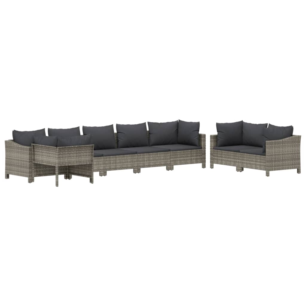 Set Divani da Giardino 8 pz con Cuscini in Polyrattan Grigio - homemem39