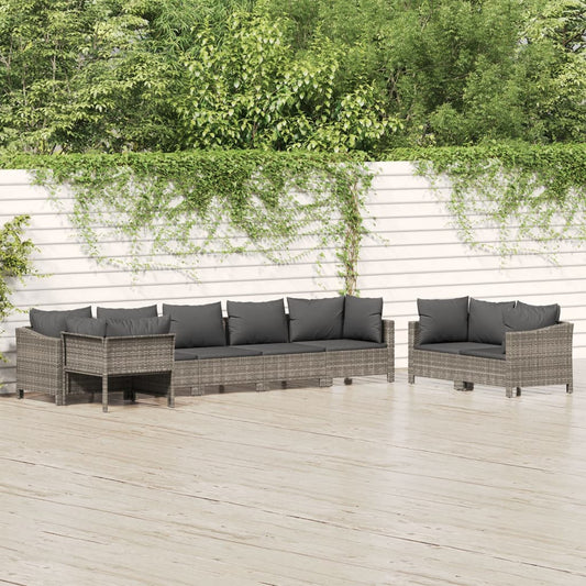 Set Divani da Giardino 8 pz con Cuscini in Polyrattan Grigio - homemem39