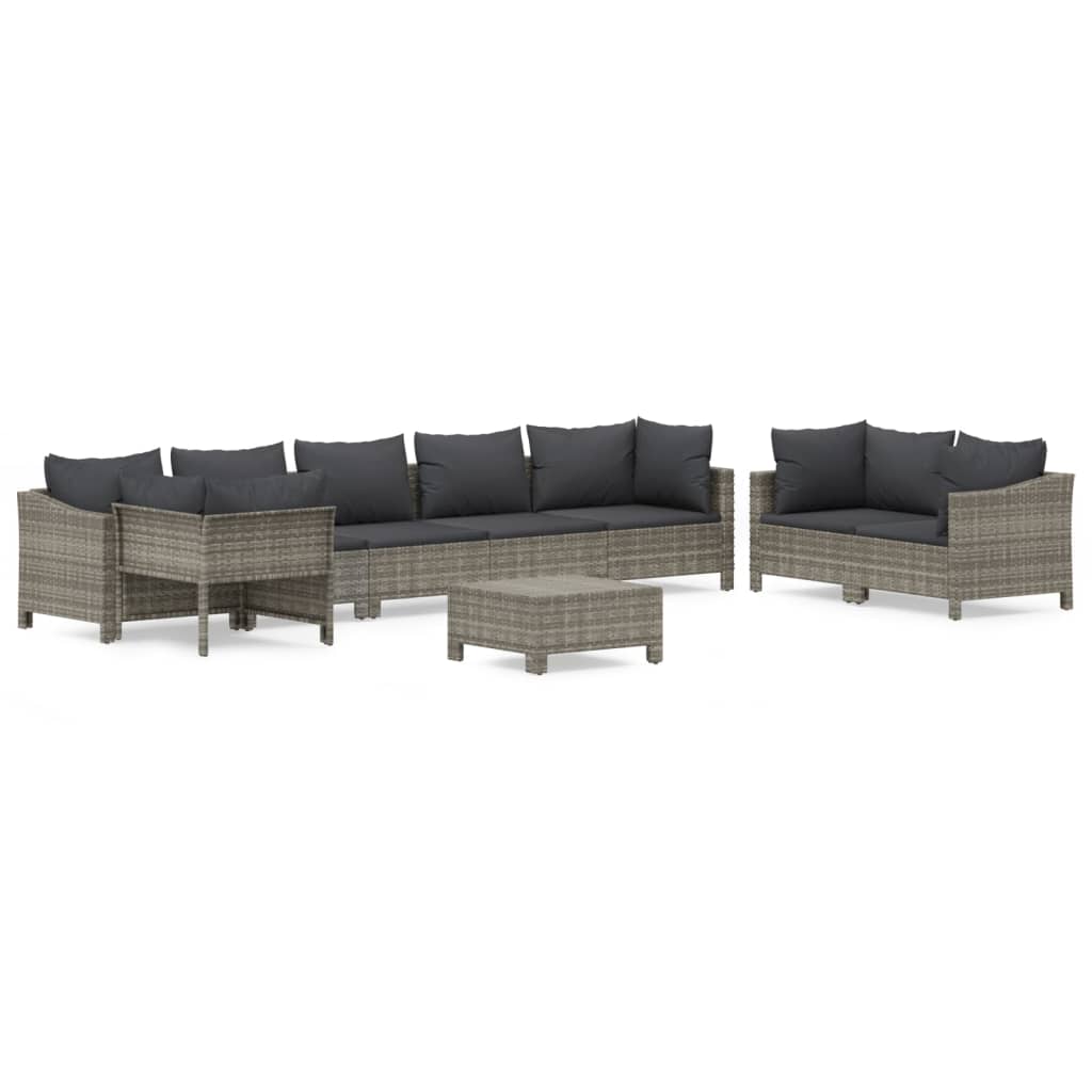 Set Divani da Giardino 9 pz con Cuscini in Polyrattan Grigio - homemem39