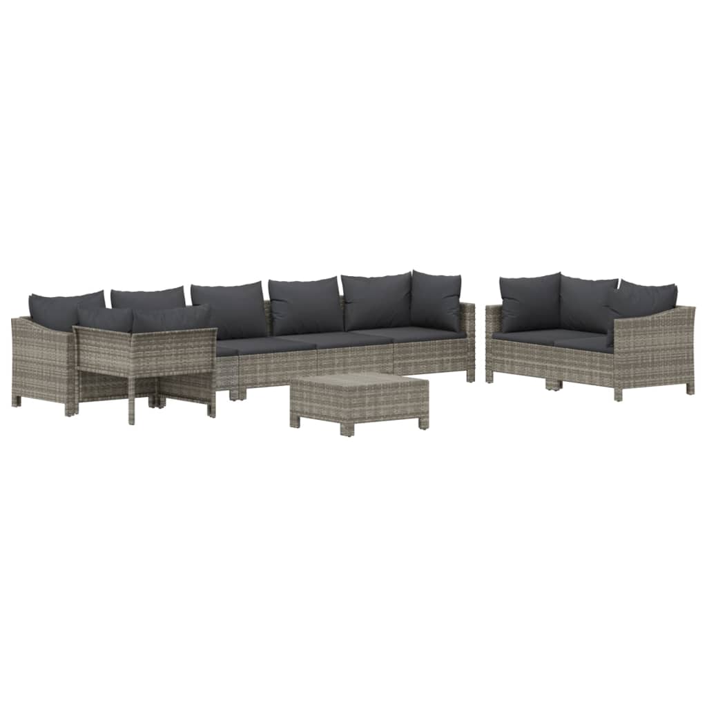 Set Divani da Giardino 9 pz con Cuscini in Polyrattan Grigio - homemem39