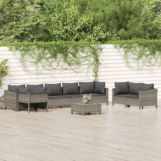 Set Divani da Giardino 9 pz con Cuscini in Polyrattan Grigio - homemem39