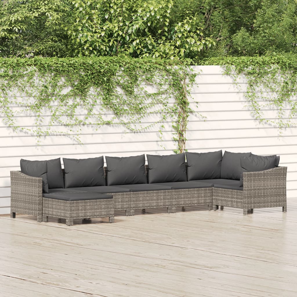 Set Divani da Giardino 7 pz con Cuscini in Polyrattan Grigio - homemem39