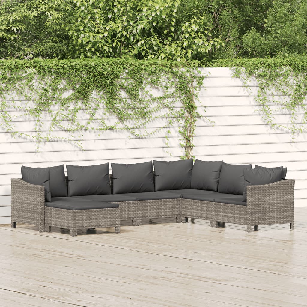 Set Divani da Giardino 7 pz con Cuscini in Polyrattan Grigio - homemem39