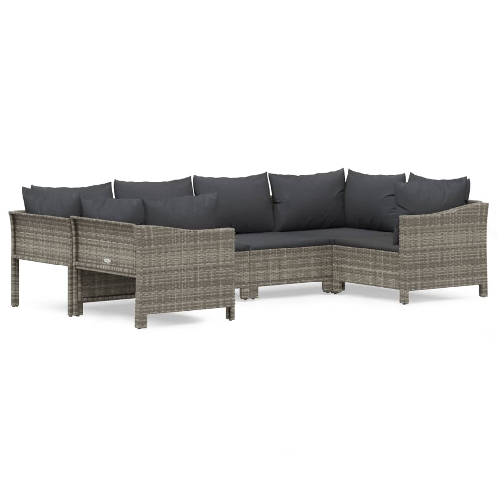 Set Divani da Giardino 6 pz con Cuscini in Polyrattan Grigio - homemem39