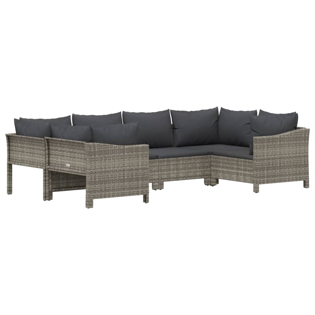 Set Divani da Giardino 6 pz con Cuscini in Polyrattan Grigio - homemem39