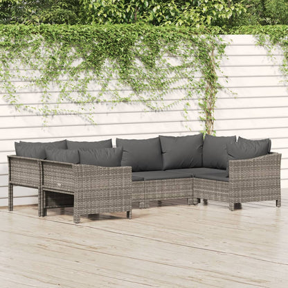 Set Divani da Giardino 6 pz con Cuscini in Polyrattan Grigio - homemem39