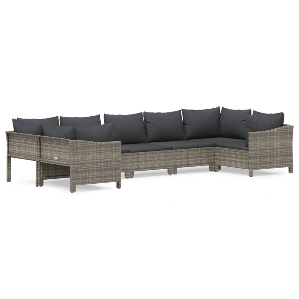 Set Divani da Giardino 7 pz con Cuscini in Polyrattan Grigio - homemem39