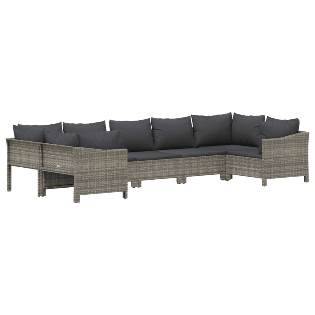 Set Divani da Giardino 7 pz con Cuscini in Polyrattan Grigio - homemem39