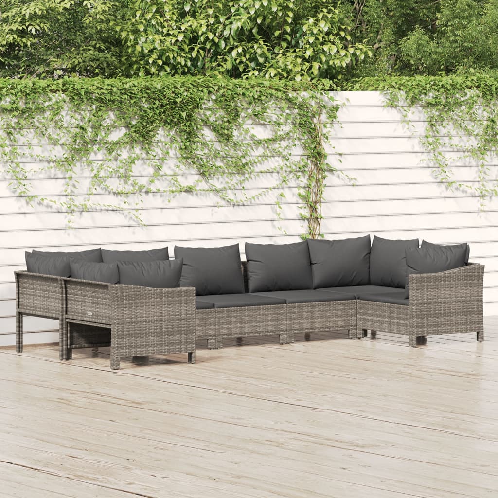 Set Divani da Giardino 7 pz con Cuscini in Polyrattan Grigio - homemem39