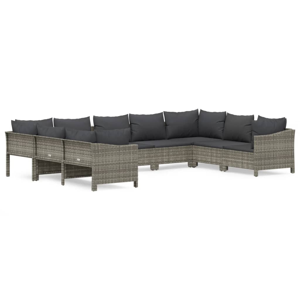 Set Divani da Giardino 9 pz con Cuscini in Polyrattan Grigio - homemem39