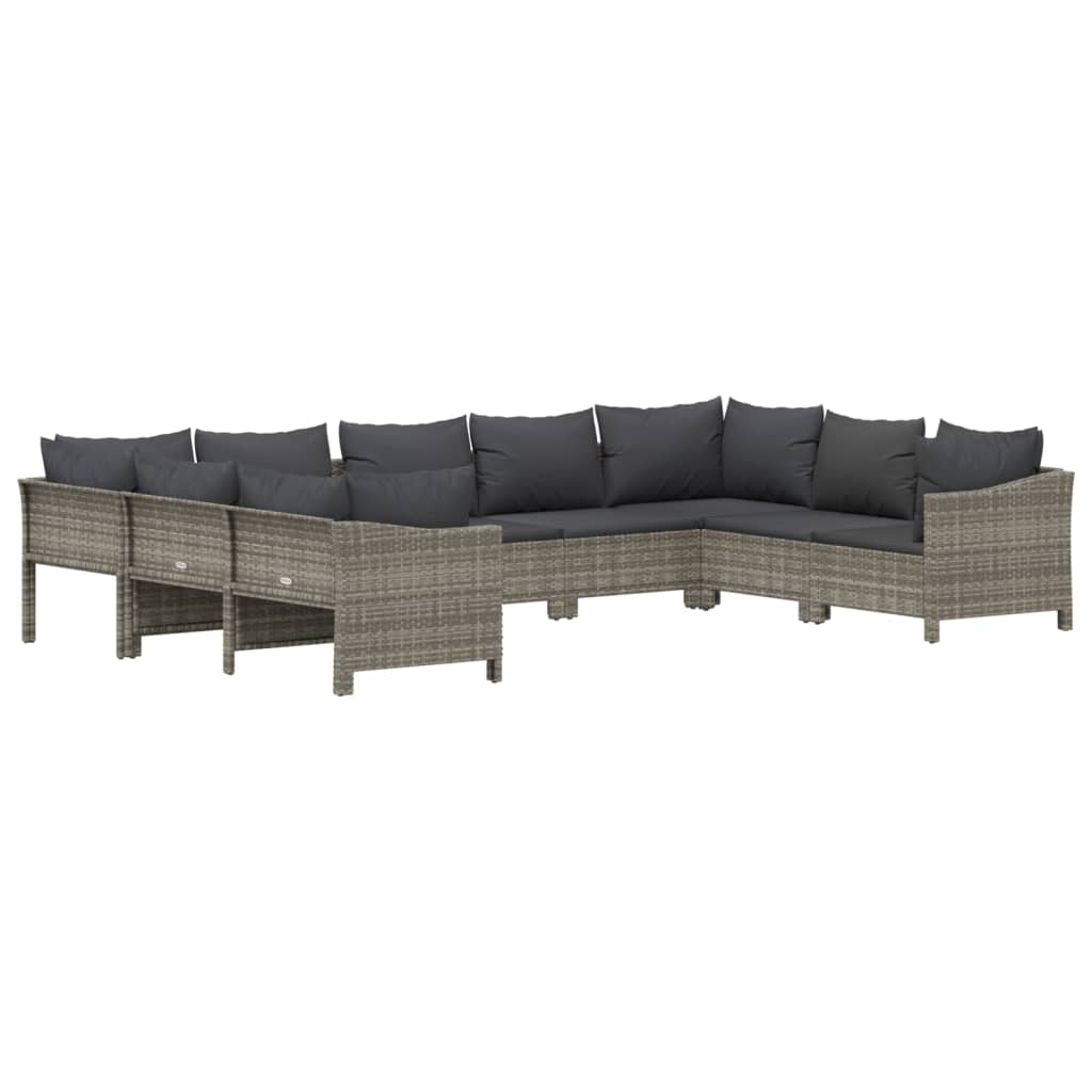 Set Divani da Giardino 9 pz con Cuscini in Polyrattan Grigio - homemem39